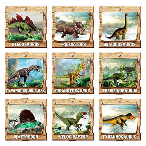 TTMOW Juego de Dinosaurios con 9 Figura de Dinosaurios, Tapete de Juego y 5 Arboles Juguetes Educativos para Niños