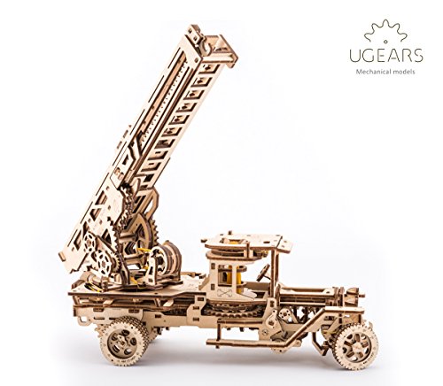 UGEARS Camión de Bomberos 3D Puzzle de Madera Kit de Construcción Sin Pegamento para Niños y Adultos
