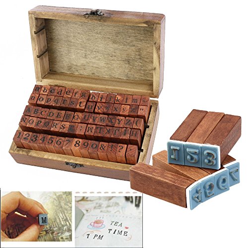 ULTNICE 70pcs alfabeto sellos número de sellos sello de caucho sellos con caja de madera