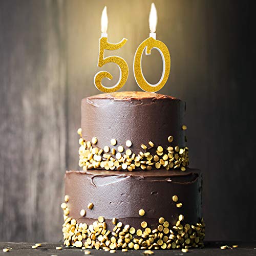 Velas Maxi de 50 años para Tarta, Fiesta, cumpleaños, Boda, 50 años, decoración, Velas de cumpleaños, Tarta 50, Fiesta temática, Altura 13 cm, Oro Brillante