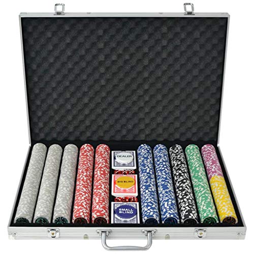 vidaXL Juego de Póker con Maletín y 1000 Fichas Láser Aluminio Set de Póquer
