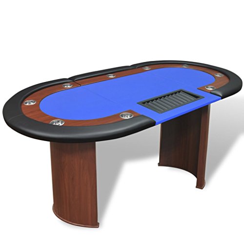 vidaXL Mesa de póker 10 Jugadores con área de Reparto Bandeja fichas de Color Azul