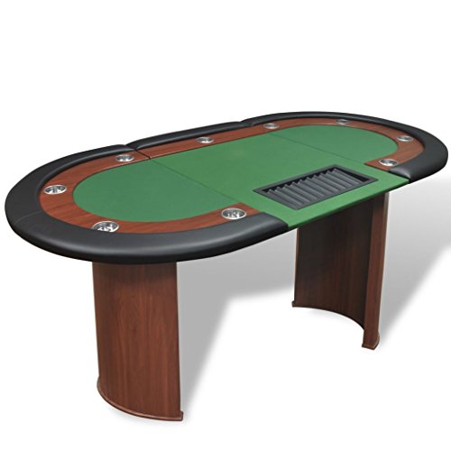 vidaXL Mesa de póker 10 Jugadores con área de Reparto Bandeja fichas de Color Verde