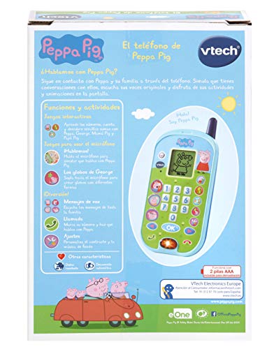VTech-El teléfono de Peppa Pig Móvil Ectrónico Interactivo Que Simula Conción Tefónica con El Niño y Las Voces de Todos Los Personajes de La Familia, Multicolor, Talla Única (3480-523122)