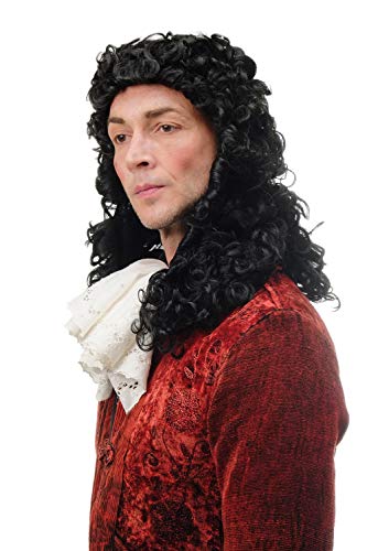 WIG ME UP ® - 91030-ZA103 Peluca Hombres Carnaval Barroco renacentist Noble príncipe, Rey Louis XIV rizos Negro Largo 45 cm