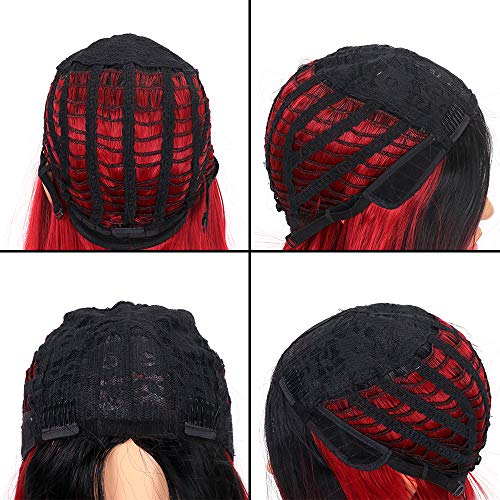 YMHPRIDE pelucas rectas negras y rojas de ombre para mujeres peluca sintética de cabello natural con aspecto natural y casquillo de peluca libre (24 pulgadas)