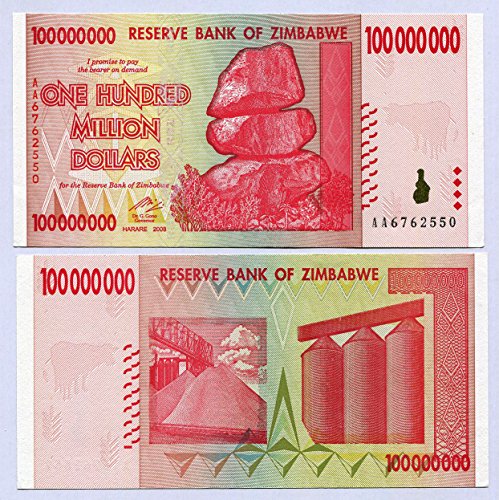Zimbabwe 100 millones de dólares 2008 unc, mundo inflación Record, moneda billetes de banco