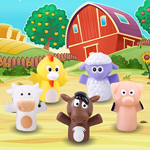 aeioubaby.com Marionetas de Dedo para niños y bebés | 5 Animales de Granja | Títeres de PVC Sin BPA | Juguetes para el baño | Muñecos de Mano, Cuentos