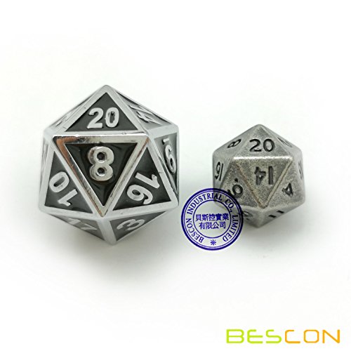 Bescon 10MM Mini Solid Metal Dice Set Old Nickle, Ancient Mini Metallic Polyhedral D&D RPG Miniature Dice 7-sets