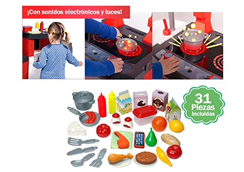 Chicos- Techno Chef Kitchen, Cocinita Infantil con Sonido y Luces, Incluye 31 Accesorios, a Partir de 3 Años, Medidas - 104.4 x 36.8 x 100 cm (Fabrica de Juguetes 85015)