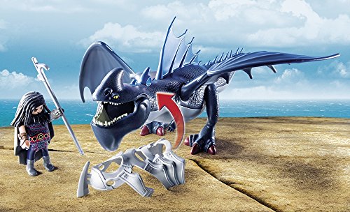 Cómo entrenar a tu dragón-Drago y Thunderclaw con Accesorios Muñecos y figuras, color azul, gris, 34,8 x 12,5 x 24,8 cm Playmobil 9248