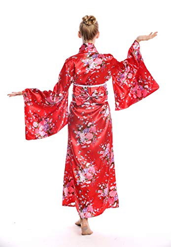 dressmeup - W-0289 Disfraz Mujer Feminino Halloween quimono Kimono Geisha Japón japonaise Chine Rojo Flores de Cerezo Talla S