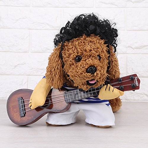 Fdit Disfraz de Mascota Traje de Gato para Perro Mujer Hombre Disfraz de Mascota Divertido Traje de Estilo Guitarrista Algodón (M)