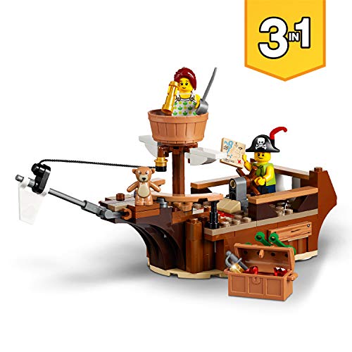 LEGO Creator - Tesoros de la Casa Árbol, Manualidad niños y niñas de Juguete de Piratas para Construir 3 en 1, Incluye Minifiguras, Barco Pirata y Aventuras (31078)