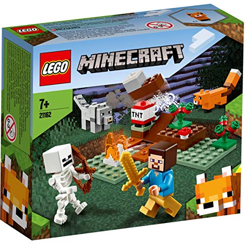 LEGO Minecraft - La Aventura en la Taiga, Set de Construcción Inspirado en el Juego, Incluye Minifigura de Steve, Esqueleto y un Lobo de Juguete (21162)
