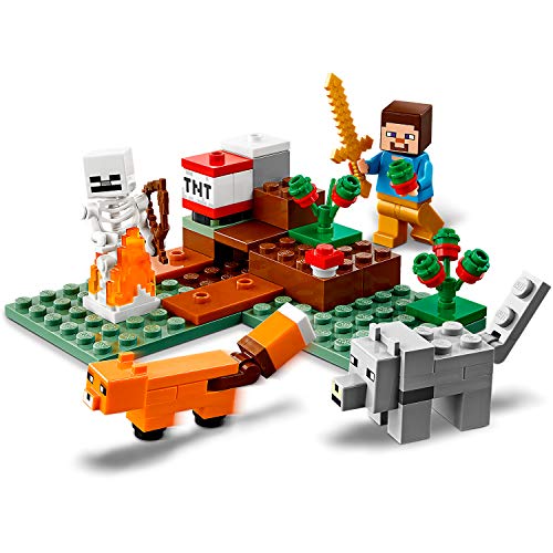 LEGO Minecraft - La Aventura en la Taiga, Set de Construcción Inspirado en el Juego, Incluye Minifigura de Steve, Esqueleto y un Lobo de Juguete (21162)