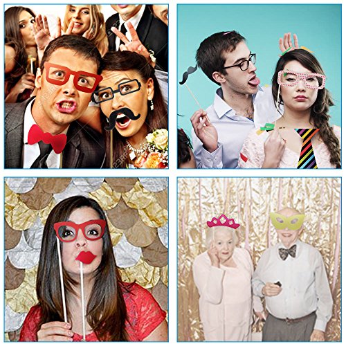 Lictin 86Pcs DIY Photo Booth Atrezzo Favorecer Incluyendo Cómica Divertida Creativa Bigotes Gafas Pelo Arcos Sombreros Labios para el Partido Boda Cumpleaños y La Graduación