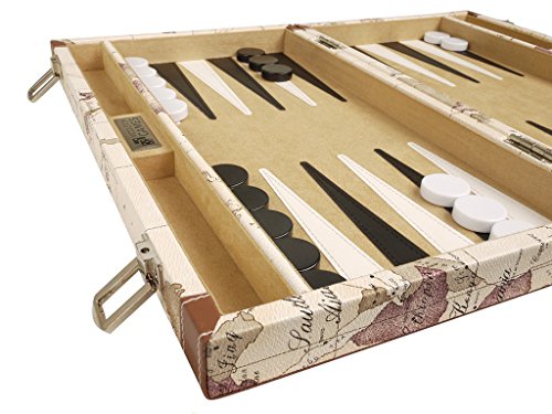Middleton Games Juego de Backgammon diseño de Mapa (Tablero Blanco de 38 cm)