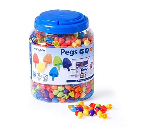Miniland- Pegs 15 mm (1.300 Piezas) -Bright Colors Jugar con mosaicos. (31848) , color/modelo surtido