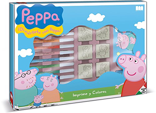 Multiprint Maxi Valija 7 Sellos para Niños Peppa Pig, 100% Made in Italy, Set Sellos Niños Persolanizados, en Madera y Caucho Natural, Tinta Lavable no Tóxica, Idea de Regalo, Art.04875