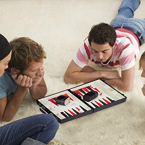Relaxdays Backgammon Maletín con Set Completo, PVC-DM-Plástico, Negro, 47 x 36 cm