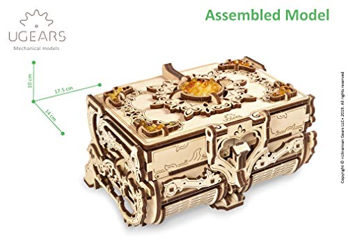 UGEARS Puzzle 3D Modelo mecánico - Cofrecito con Perlas de Ámbar Rompecabezas Adultos - Caja de Tesoro de Madera - Cofre del Tesoros - Cajas de Madera - Maquetas para Construir Adultos y Adolescentes