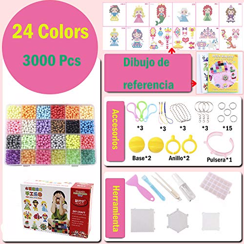 3000 Perlas Kit Abalorios 24 Colors Diferentes Cuentas de Agua Manualidades Juguetes para Niños
