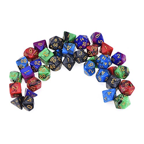 35 Piezas de Dados Poliédricos Dados de Juego de Colores Dobles para RPG Dungeons y Dragons Pathfinder con 5 Bolsas Negras, 5 Sets de d20, d12, 2 d10 (00-90 y 0-9), d8, d6 y d4