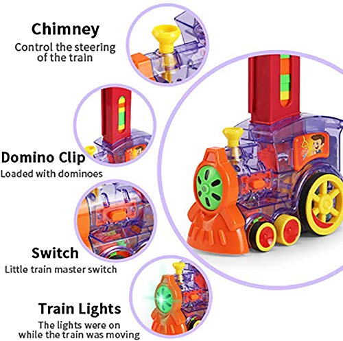 3T6B Tren eléctrico Domino 100PCS, Juego automático de distribución de Rally, Juguete Educativo para la Primera Infancia Adecuado para niños Mayores de 3 años Frente Transparente