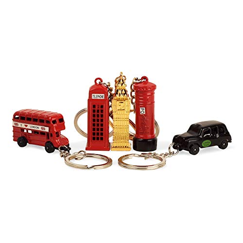 5 unids / Set, Regalo de Recuerdo de Londres Cabina telefónica roja Caja de Correo del Taxi Taxi Big Ben Modelo en Miniatura pequeño Llavero