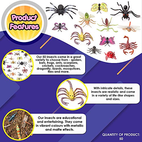 50 Figuras de Insectos Bichos de Plástico Juguetes Educativo para Niños - No Tóxico, Formas y Tamaños Realista.