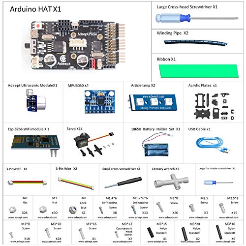 Adeept Hexapod Kit de robot de araña compatible con Arduino Android APP y Python GUI robot de araña caminar autoestabilizante basado en sensor giroscopio MPU6050 kit de robótica STEAM con manual & PDF