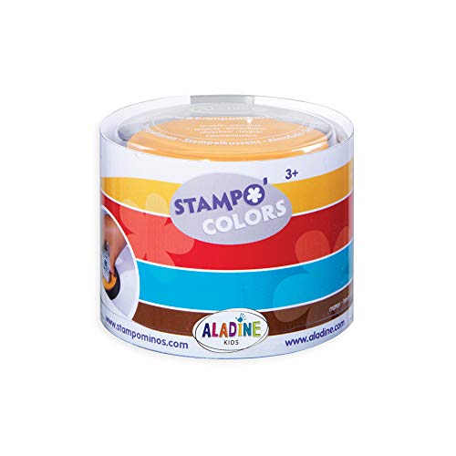 Aladine 85151 Stampo Colors - Lote de 4 tampones para Sellos de Madera (Colores Rojo, marrón, Amarillo y Azul)