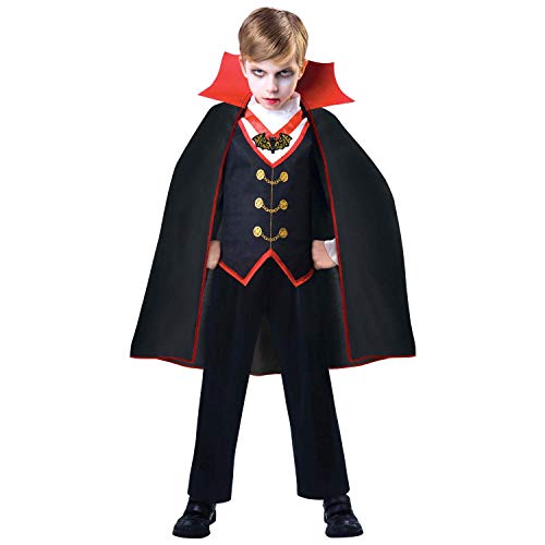 amscan- Count Boy Costume-Age Years-1 Pc Disfraz de Drácula de Conde niño de 8 a 10, 1 Unidad, Color negro, edad 8-10 años (9904769)