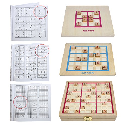 Andux Zone Sudoku Tablero Caja 3-en-1 De Madera Número de Lugar Juguete SD-03 (Rosado)