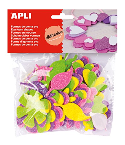 APLI - Bolsa formas EVA adhesiva purpurina formas flor, 48 uds