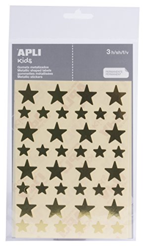 APLI Kids 11805 - Bolsa de pegatinas estrella oro, grandes y pequeñas 3 hojas