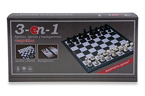 Aquamarine Games - Ajedrez, Damas y Backgammon, magnético (CP024)