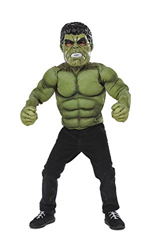 Avengers - Disfraz de Hulk infantil, con pecho, máscara y guantes, talla M (Rubie's Spain 34101)