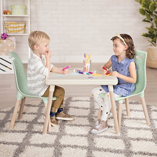 B. spaces by Battat BX1866C1Z - Juego de mesa y sillas para niños con patas de madera natural (marfil y menta)