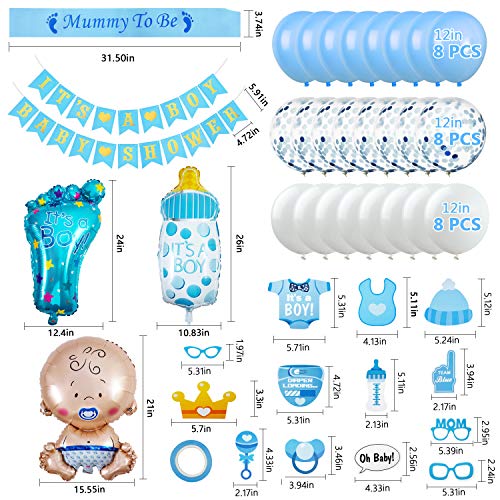 Baby Shower Decoración, Comius Sharp 56 Piezas Baby Shower Globos Baby Shower Accessorios para Niño Cumpleaños Baby Shower Decoración(Blue)