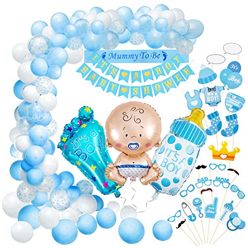 Baby Shower Decoración, Comius Sharp 56 Piezas Baby Shower Globos Baby Shower Accessorios para Niño Cumpleaños Baby Shower Decoración(Blue)