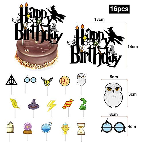 BAIBEI 39Pcs Artículos de Fiesta para Harry Potter, Suministros para la Fiesta de Harry Potter, Estandarte de cumpleaños, Harry Potter Inspired Cupcake Toppers, Globo de látex