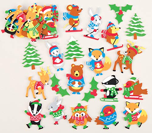 Baker Ross- Pegatinas de Espuma con Animales del Bosque Invernal (Pack de 120) para Decoraciones o Tarjetas navideñas
