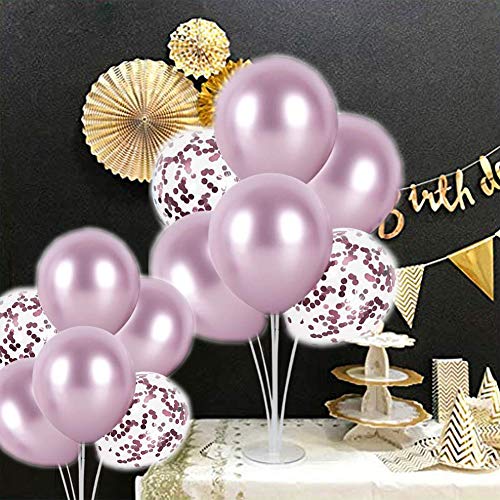 Balloon - Soporte de mesa transparente,Globos Claros Soporte Holder con 16 Globos,para globos de fiesta de cumpleaños y decoración de boda (Rosado)
