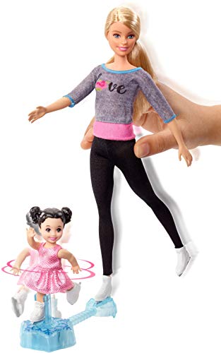 Barbie Quieo Ser Patinadora sobre hielo - Muñeca con niña y accesorios (Mattel FXP38)