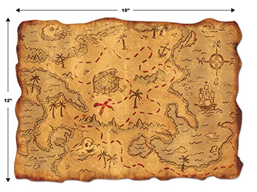 Beistle Treasure Maps-1 Pc Mapa del Tesoro de plástico Accesorio para Fiesta (1 Unidad) (1 Paquete), Multicolor, 12" x 18"