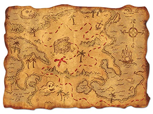 Beistle Treasure Maps-1 Pc Mapa del Tesoro de plástico Accesorio para Fiesta (1 Unidad) (1 Paquete), Multicolor, 12" x 18"