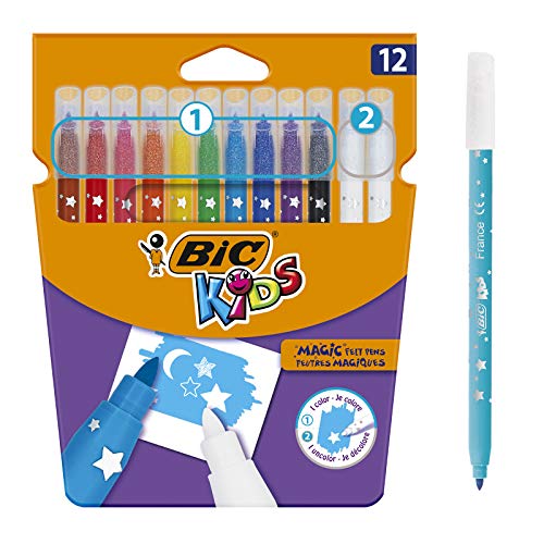 BIC Kids Colour & Erase Magic Rotuladores - Colores Surtidos, Blíster de 12 Unidades
