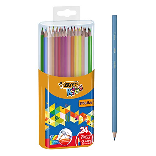 BIC Kids Evolution - Caja de lápices de colores con sacapuntas (24 unidades)